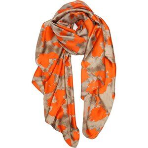 Women Orange/Khaki Long Stain Mulberry Silk Shawl Lightweight Sunscreen Scarf